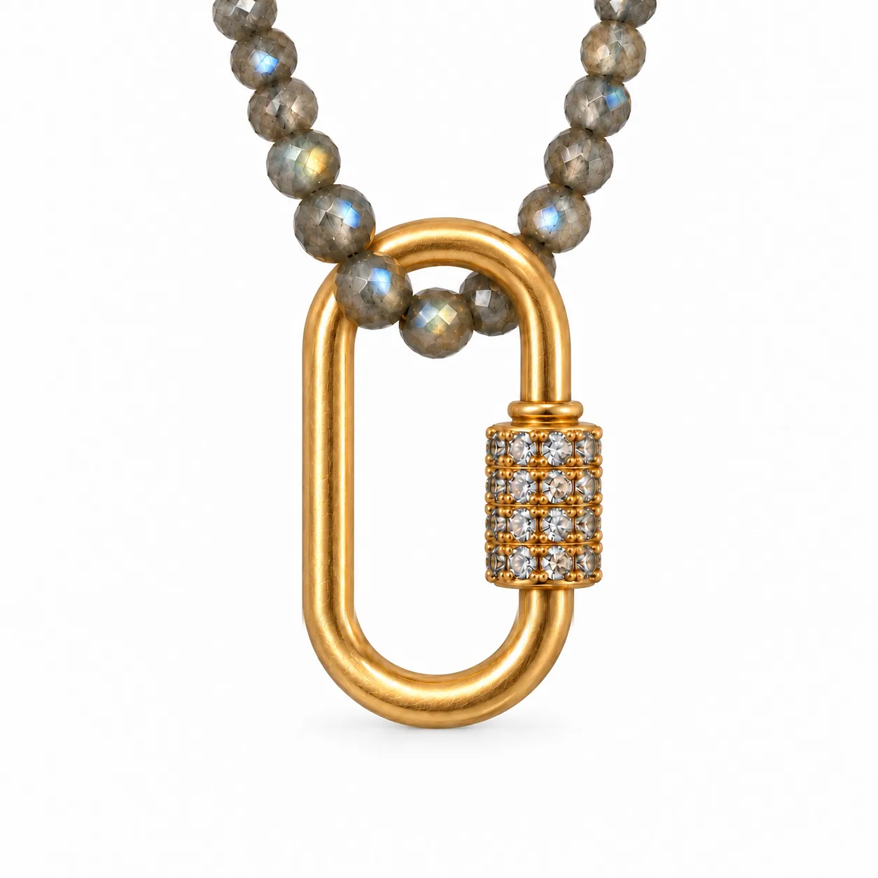 Pavé carabiner on a labradorite strand